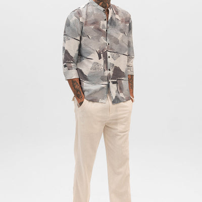 Light Grey Abstract Mandarin Shirt