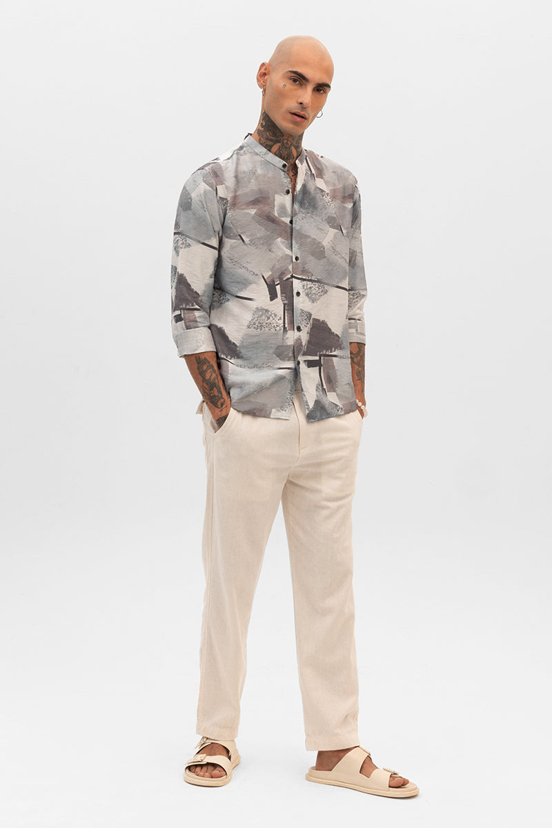 Light Grey Abstract Mandarin Shirt