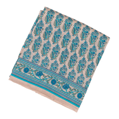 Taupe Handloom Chanderi Cotton Saree With Printed Blue Floral Motif