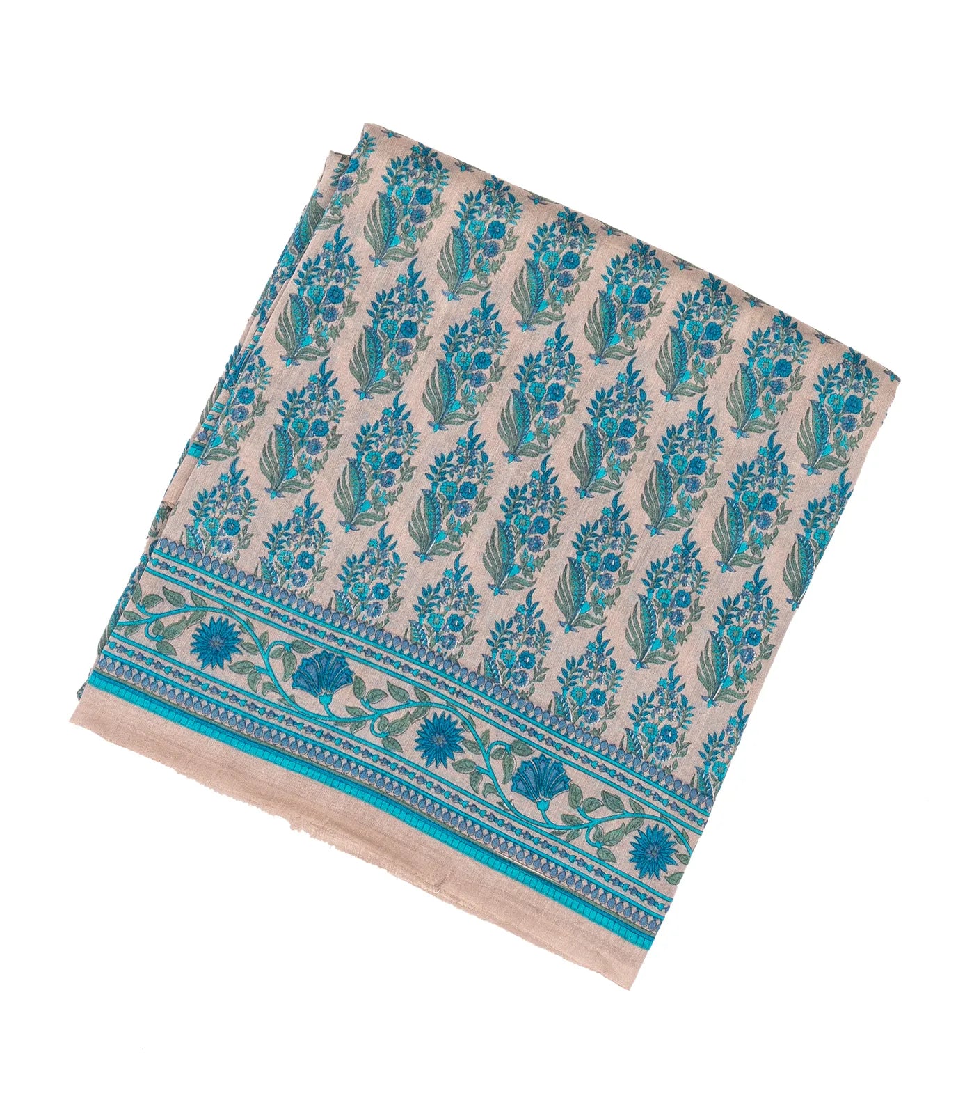 Taupe Handloom Chanderi Cotton Saree With Printed Blue Floral Motif