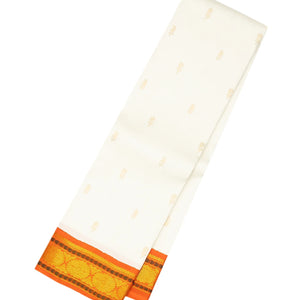 White Handloom Kanchipuram Korvai Silk Saree With Mango Buttas