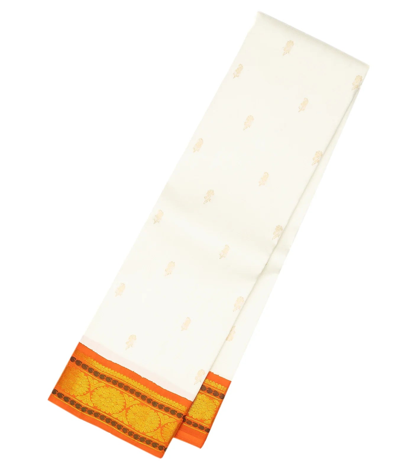 White Handloom Kanchipuram Korvai Silk Saree With Mango Buttas