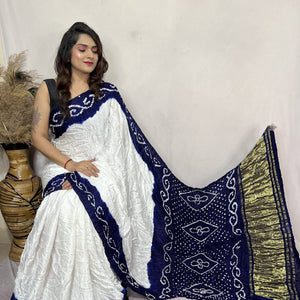 Heavy Ghazi Silk White Concept Bandhani Saree