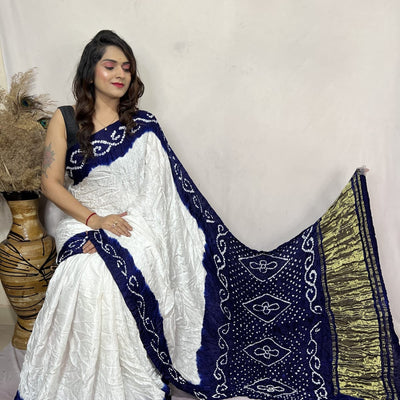 Heavy Ghazi Silk White Concept Bandhani Saree