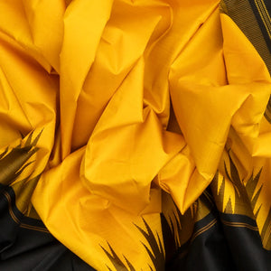 Yellow Handloom Kanchipuram Korvai Silk Saree With Black Border
