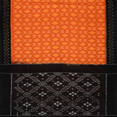 Orange Handwoven Orissa Cotton Saree With Tie & Dye Floral Motifs