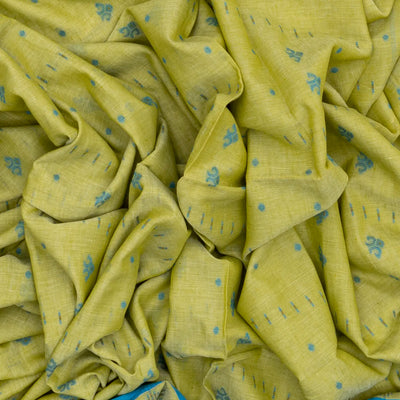 Lime Green Bengal Cotton Saree With Floral Motifs