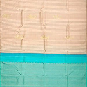 Taupe Handloom Kanchipuram Silk Saree With Stripes & Buttas