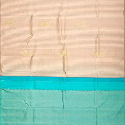 Taupe Handloom Kanchipuram Silk Saree With Stripes & Buttas