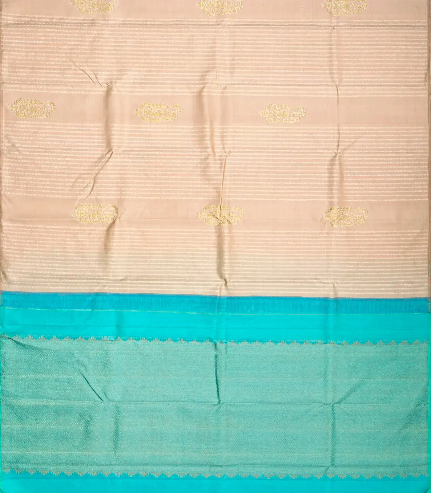 Taupe Handloom Kanchipuram Silk Saree With Stripes & Buttas