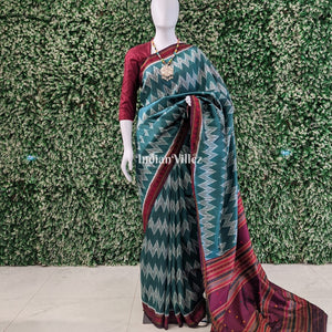 Dynasty Green Designer Contemporary Silk Saree with Dongria Border