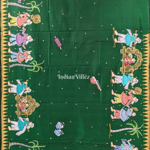 Green Doli Barat Theme Hand-Painted Pattachitra Saree (Pre Order)