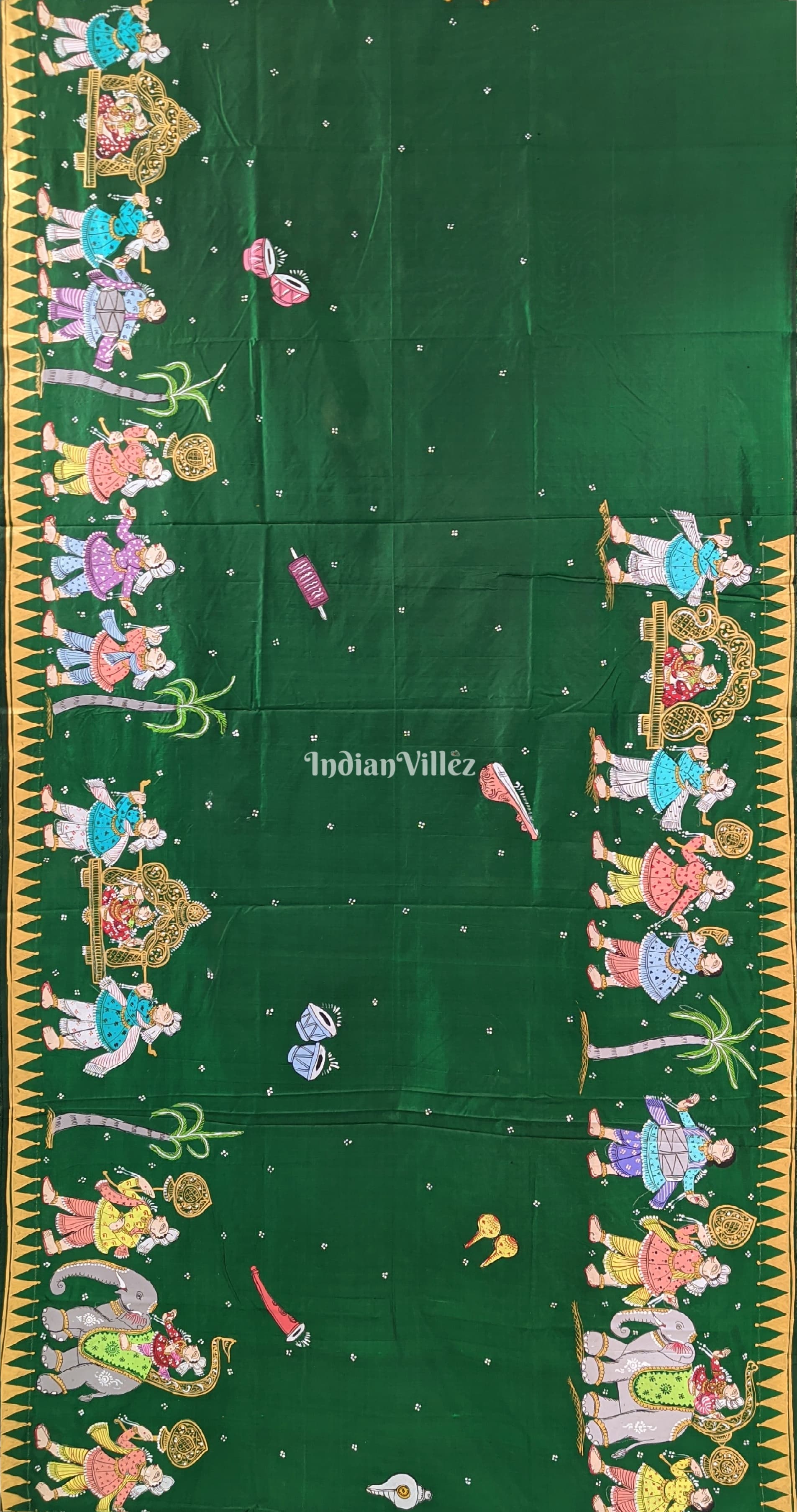 Green Doli Barat Theme Hand-Painted Pattachitra Saree (Pre Order)