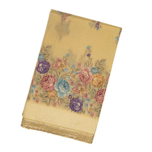 Gold Woven Tissue Saree With Floral Print & Embroidery