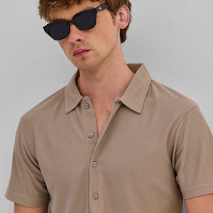 Beige Textured Polo T-Shirt