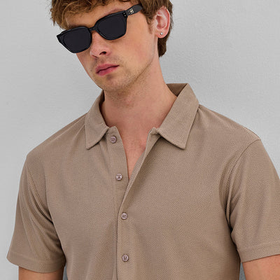 Beige Textured Polo T-Shirt