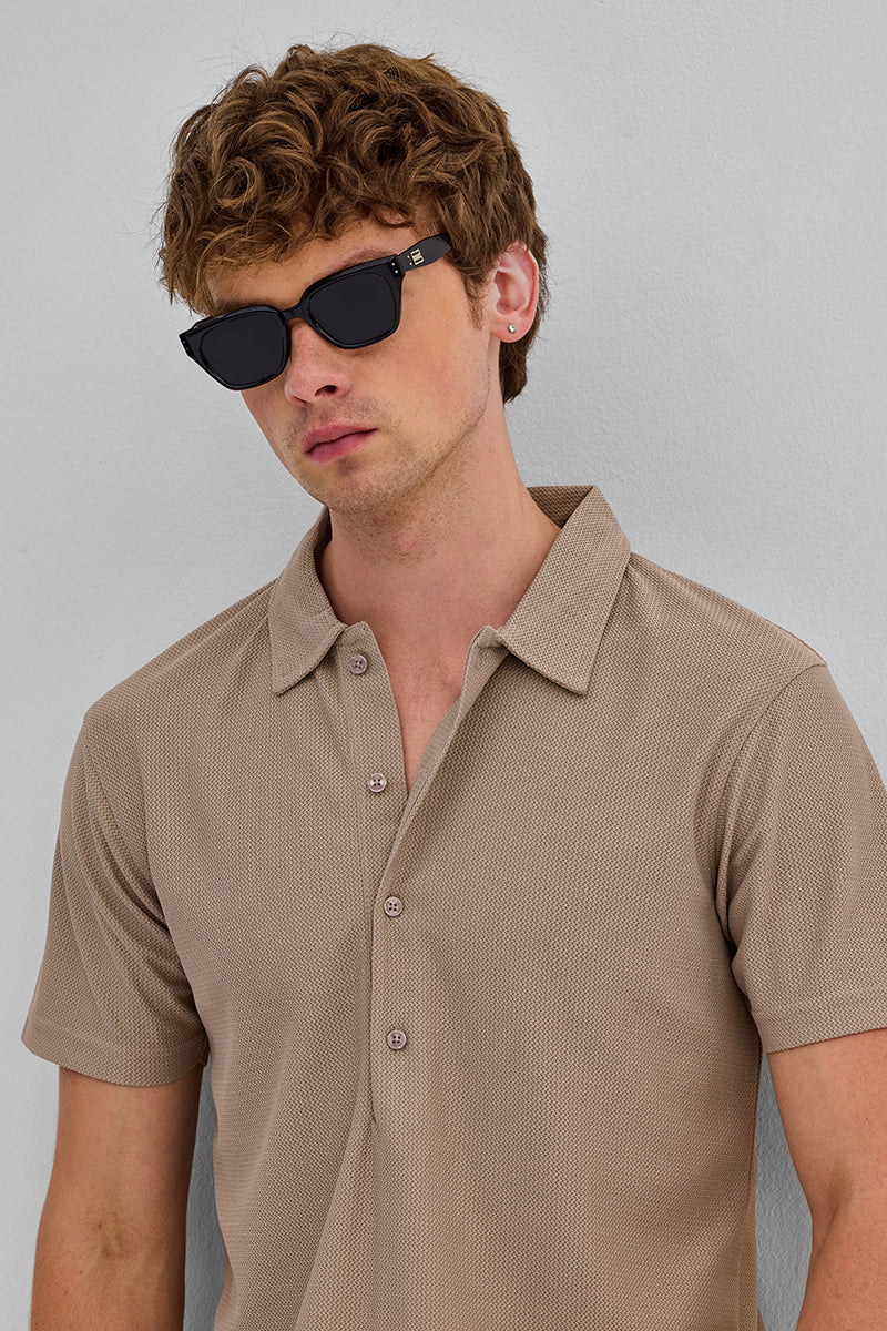 Beige Textured Polo T-Shirt