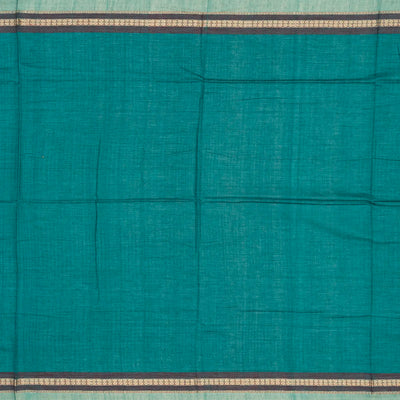 Taupe Handloom Orissa Cotton Saree With Cyan Tie & Dye Pallu