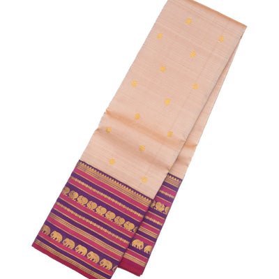 Sandal Handloom Kanchipuram Korvai Silk Saree With Zari Buttas