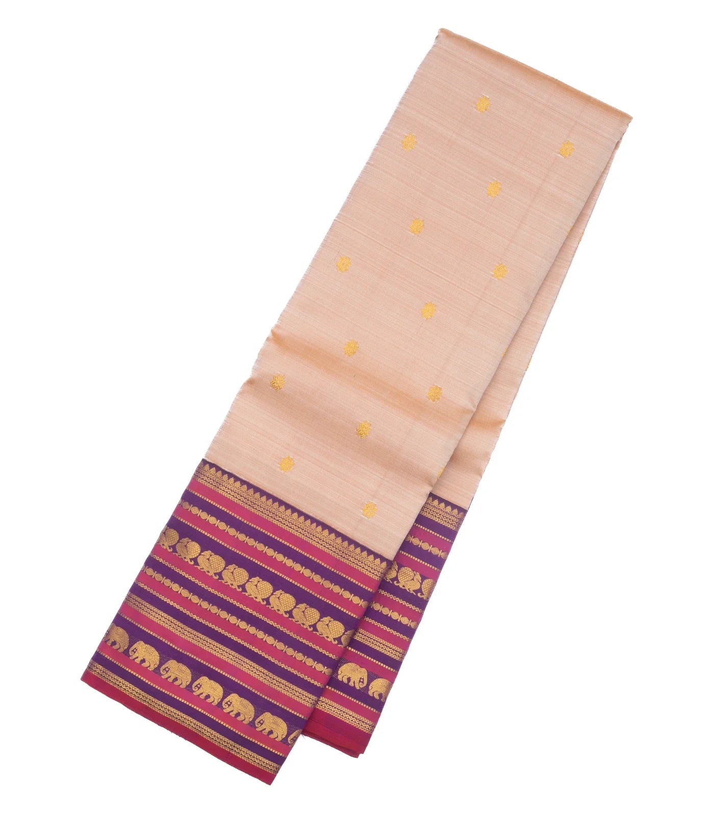Sandal Handloom Kanchipuram Korvai Silk Saree With Zari Buttas