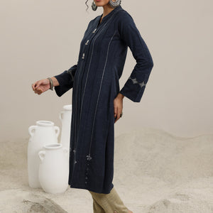 Grey Embroidered Wool Straight Kurta