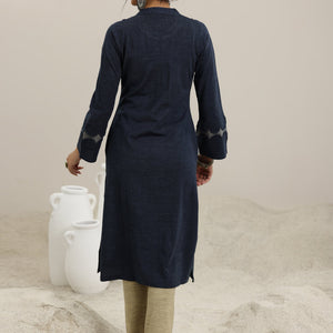 Grey Embroidered Wool Straight Kurta
