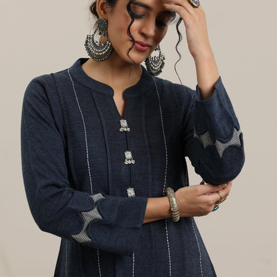 Grey Embroidered Wool Straight Kurta