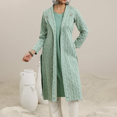 Green Solid Wool Straight Kurta