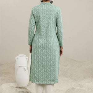 Green Solid Wool Straight Kurta