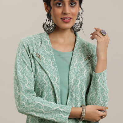 Green Solid Wool Straight Kurta