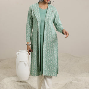 Green Solid Wool Straight Kurta