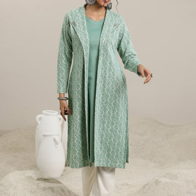 Green Solid Wool Straight Kurta