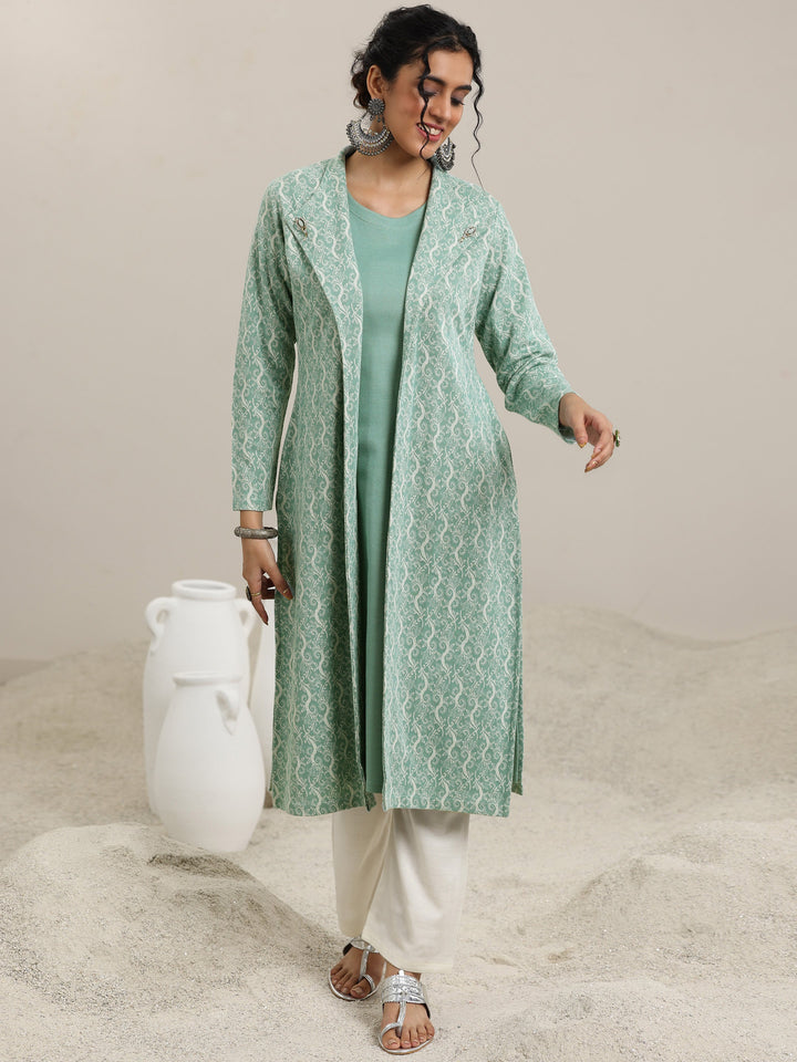 Green Solid Wool Straight Kurta