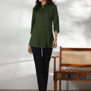 Green Self Design Rayon Straight Tunic