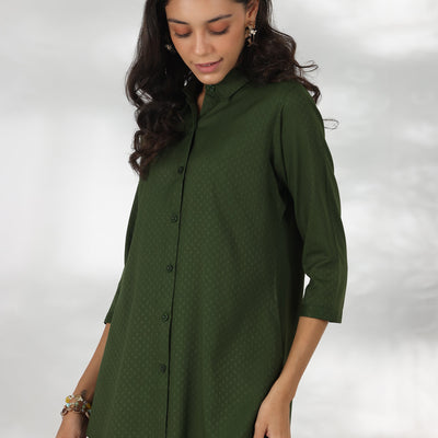 Green Self Design Rayon Straight Tunic