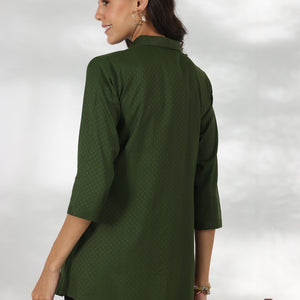 Green Self Design Rayon Straight Tunic
