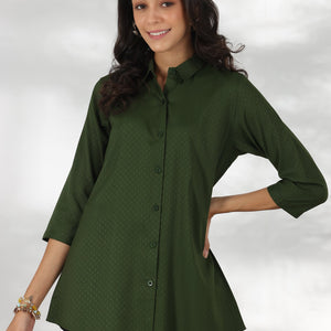 Green Self Design Rayon Straight Tunic