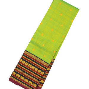 Light Green Handloom Kanchipuram Korvai Silk Saree With Floral Buttas