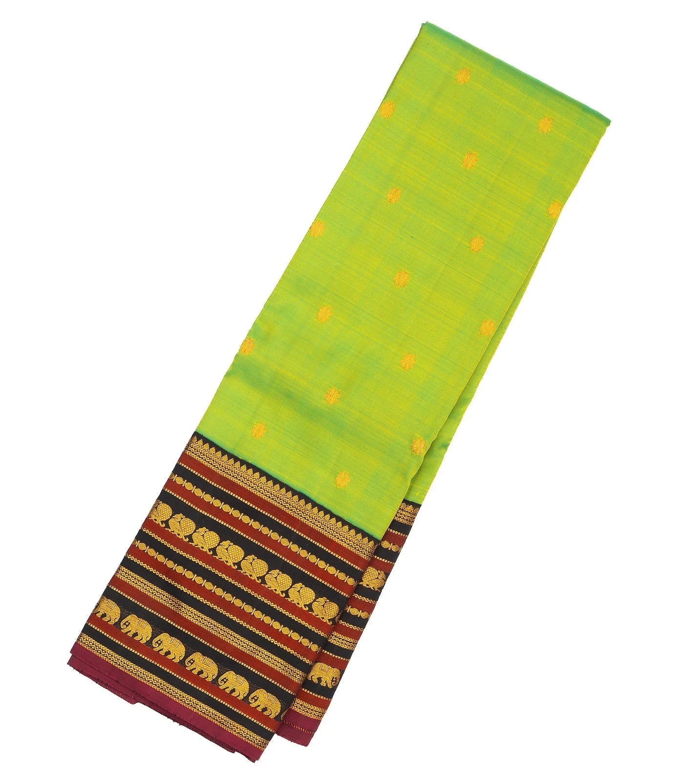 Light Green Handloom Kanchipuram Korvai Silk Saree With Floral Buttas