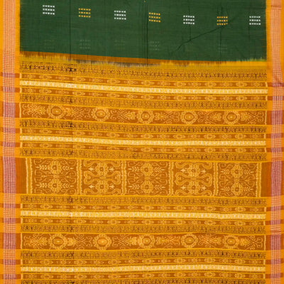 Dark Green Handloom Orissa Cotton Saree With Tie & Dye Pallu