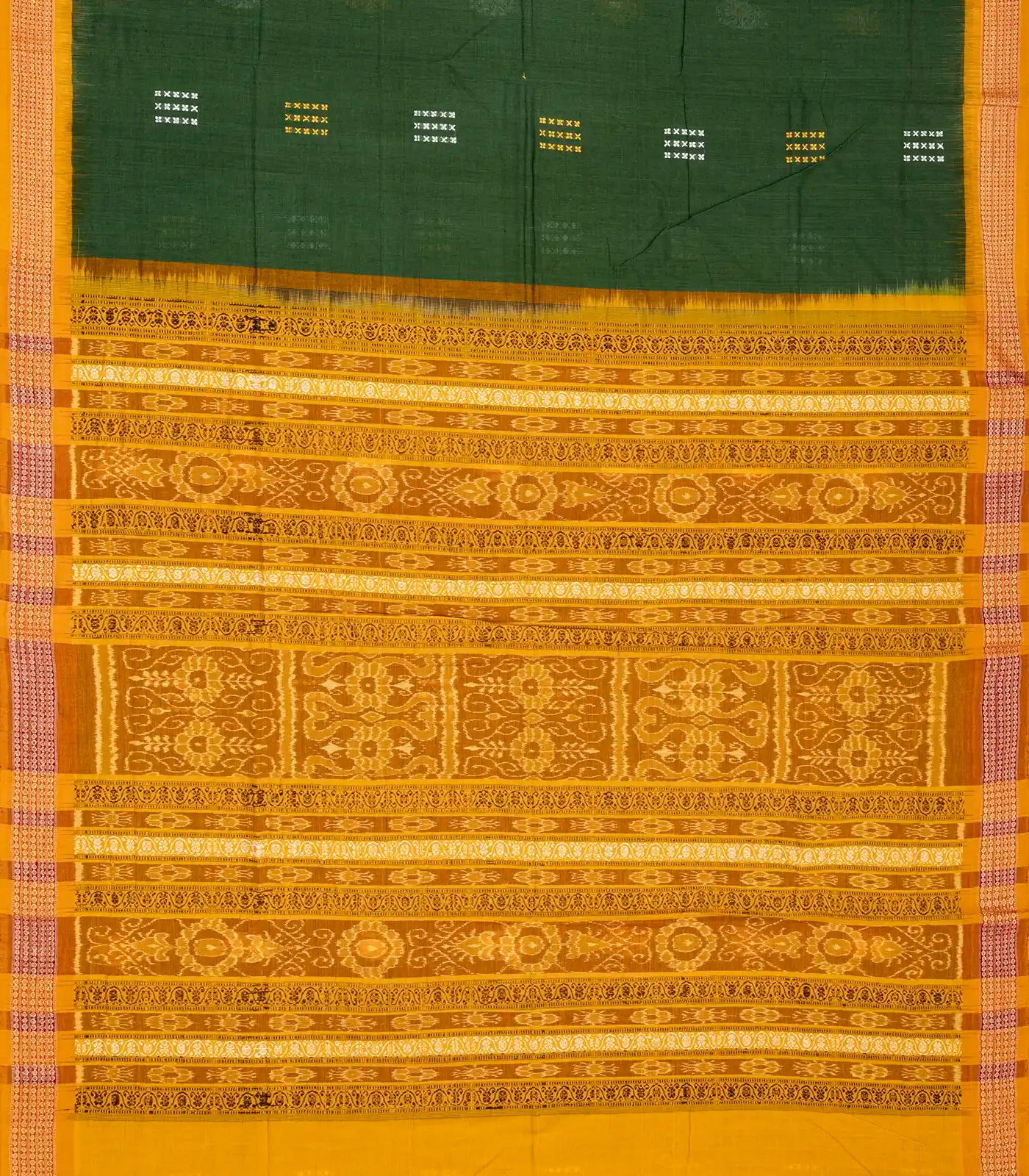 Dark Green Handloom Orissa Cotton Saree With Tie & Dye Pallu