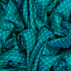 Turquoise Handloom Kanchipuram Silk Saree Printed With Floral Motifs