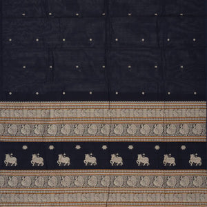 Black Handloom Kanchi Cotton Saree With Lotus Buttas