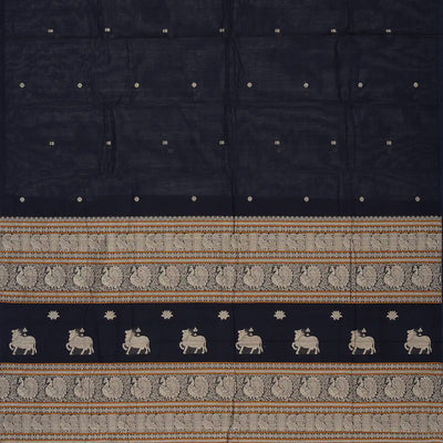 Black Handloom Kanchi Cotton Saree With Lotus Buttas
