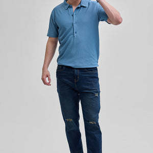 Blue Textured Polo T-Shirt