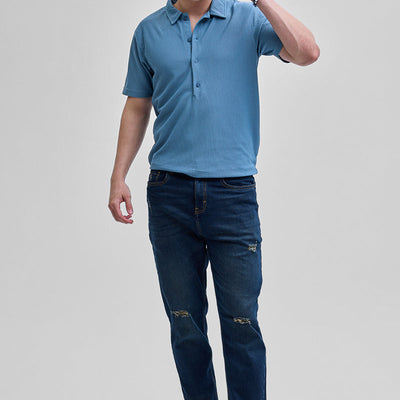 Blue Textured Polo T-Shirt