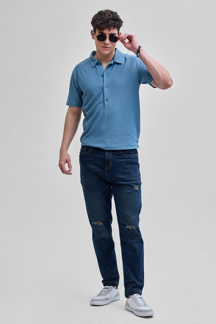 Blue Textured Polo T-Shirt