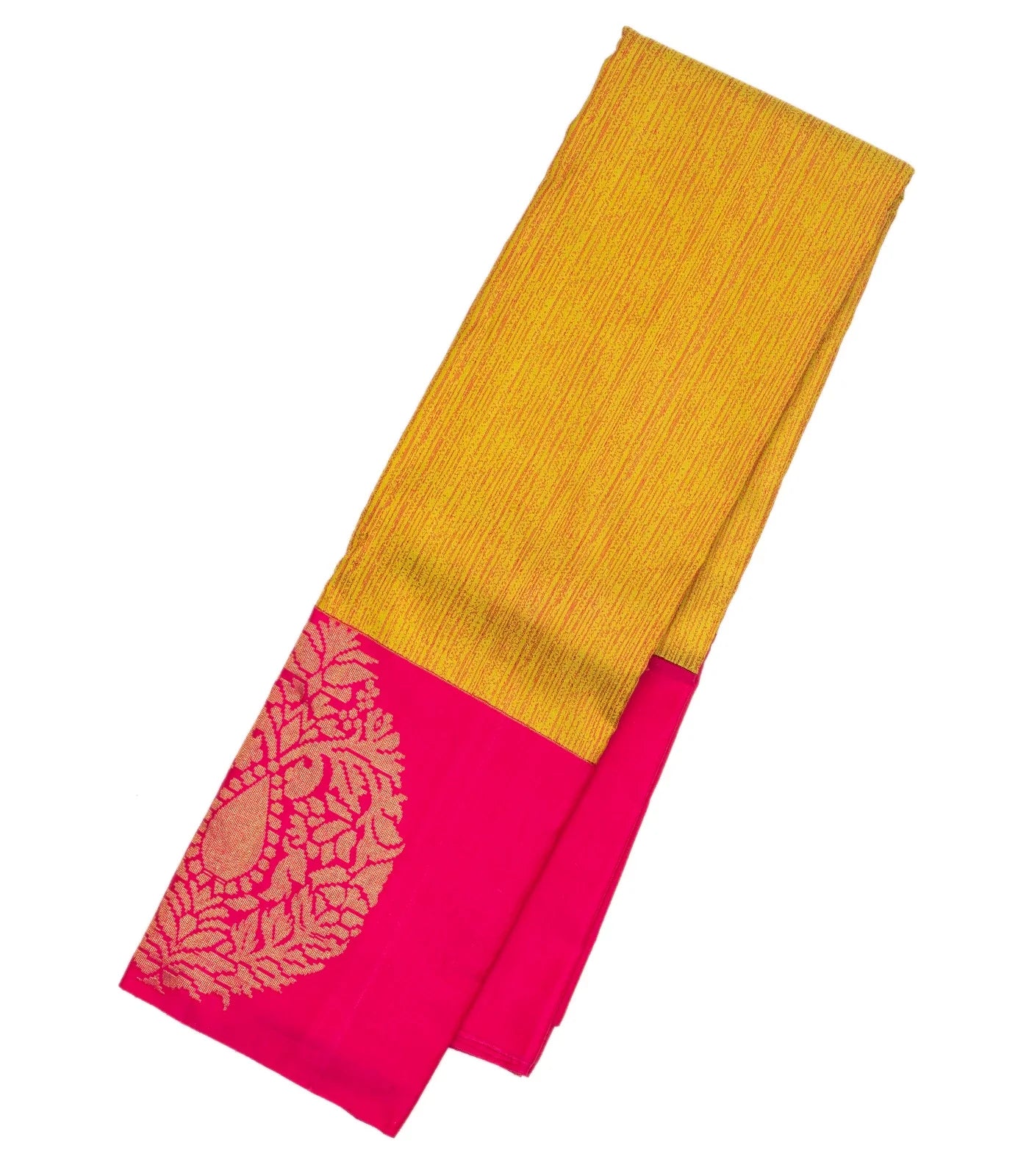 Mustard Handloom Kanchipuram Silk Saree With Abstract Stripes