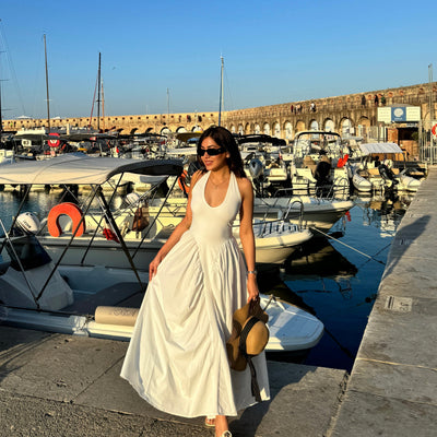 Maira Drop Waist Midi Dress in White