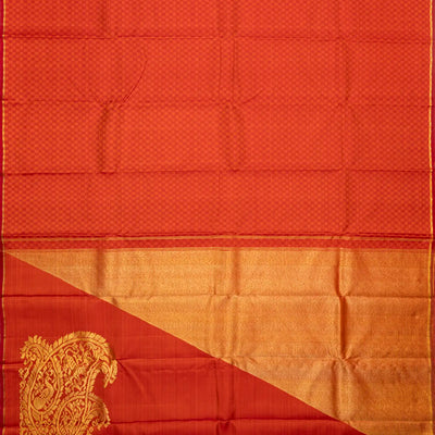 Red Handloom Kanchipuram Payadi Silk Saree With Corner Buttas